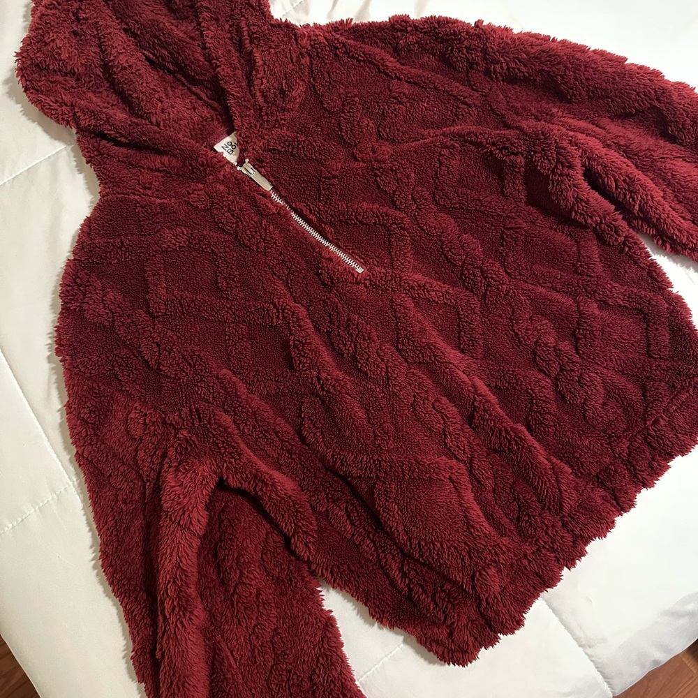 No Boundaries Red Cable Knit Sweater Plush Texture